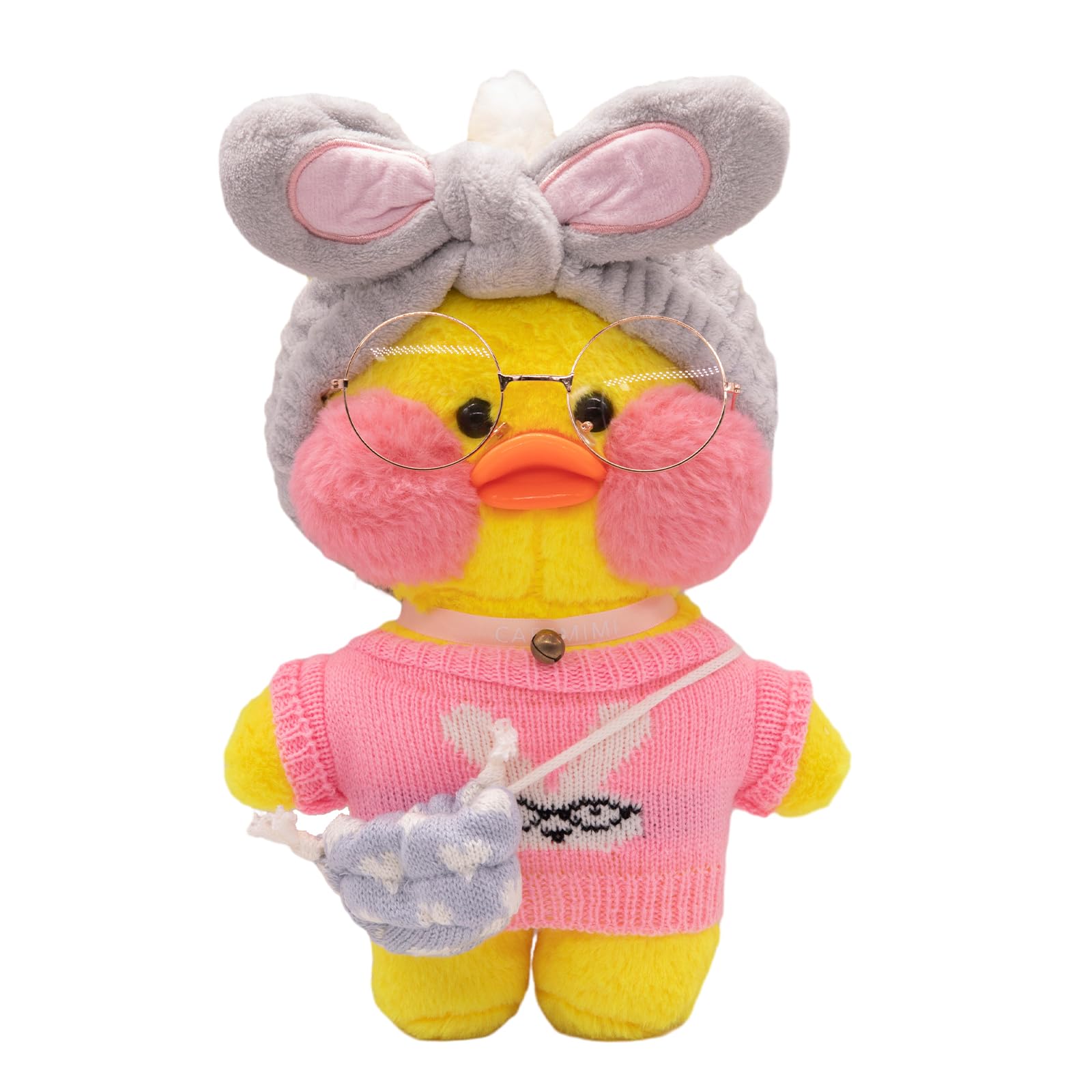 Tittaty Duck Costume Plush Toy, Christmas Cartoon Doll, Cute Clothing with Headwear Bag Glasses, Great for Lovers Friends and Families (Pink)