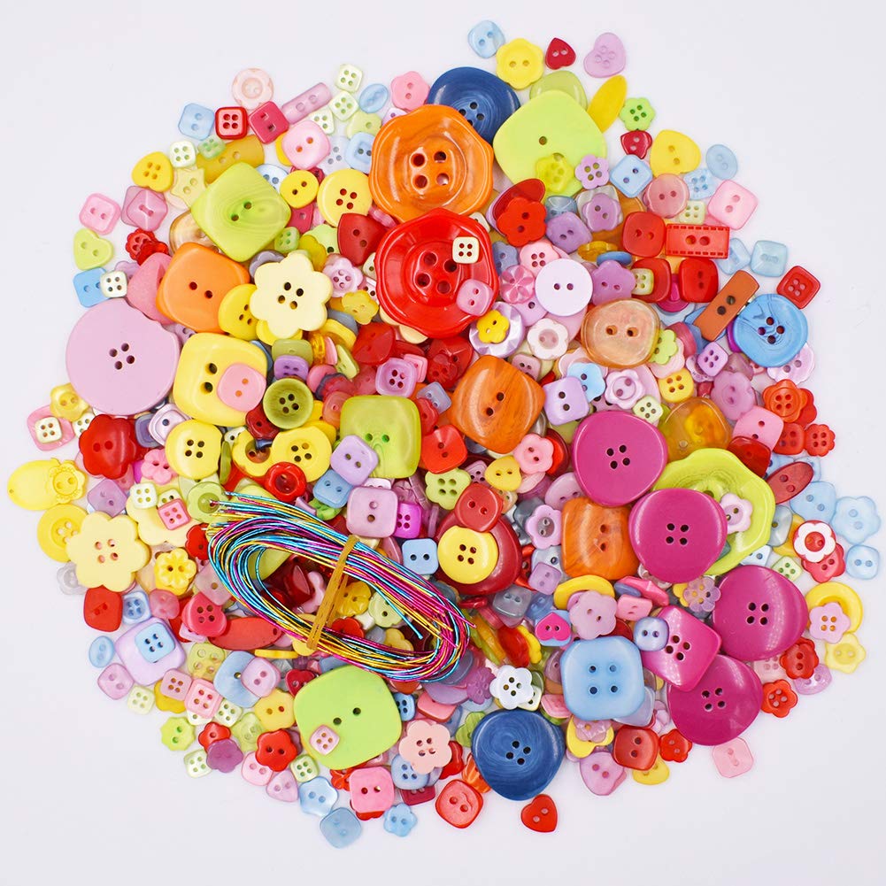 800 sztuk kolorowych guzików z 20 sztukami drutu, mieszanka guzików do majsterkowania, różne rozmiary i kolory, do szycia, rzemiosła, scrapbookingu i DIY, ręcznie robione ozdoby, ozdoby kartek, guziki z żywicy.