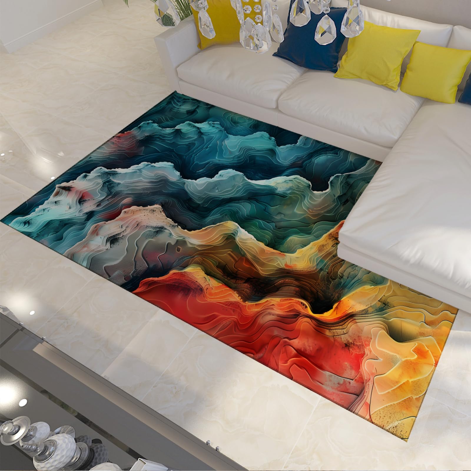 Tapis de sol marbre coloré 160x200cm antidérapant pour le salon