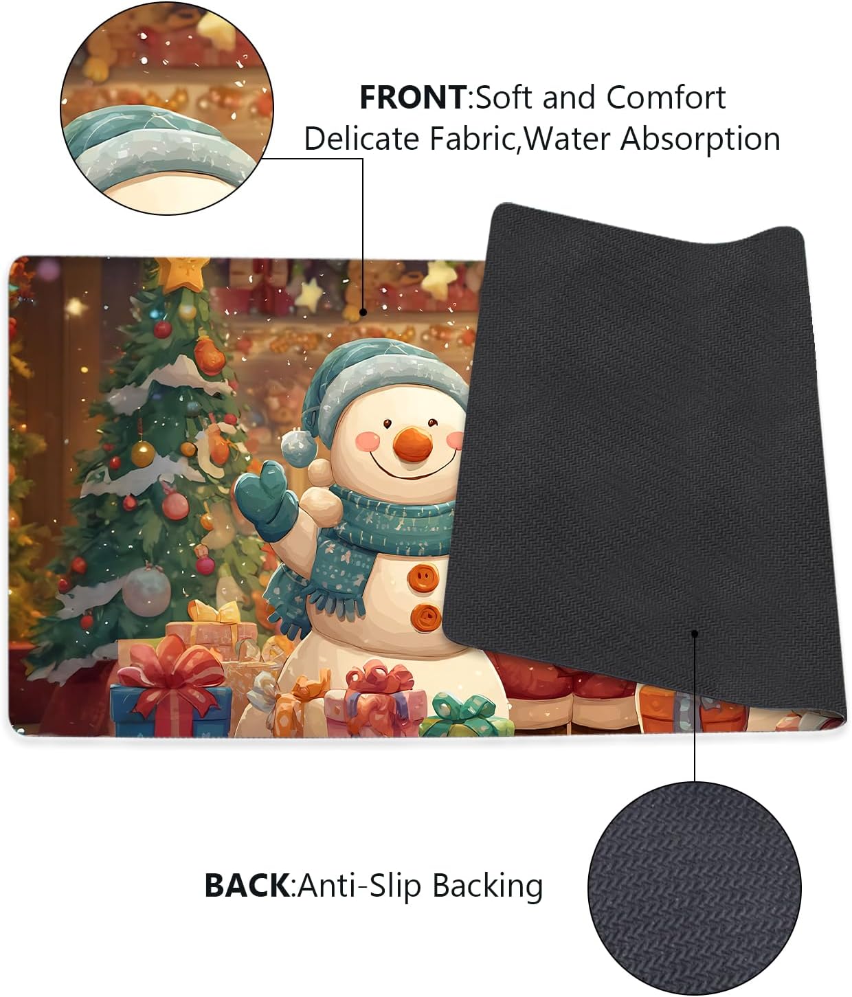 Christmas Laundry Room Runner Rug,Non-Slip Waterproof Long Carpet,Indoor Mat for Living Room, Kitchen, Entryway (Snowman, 20x47 inch)