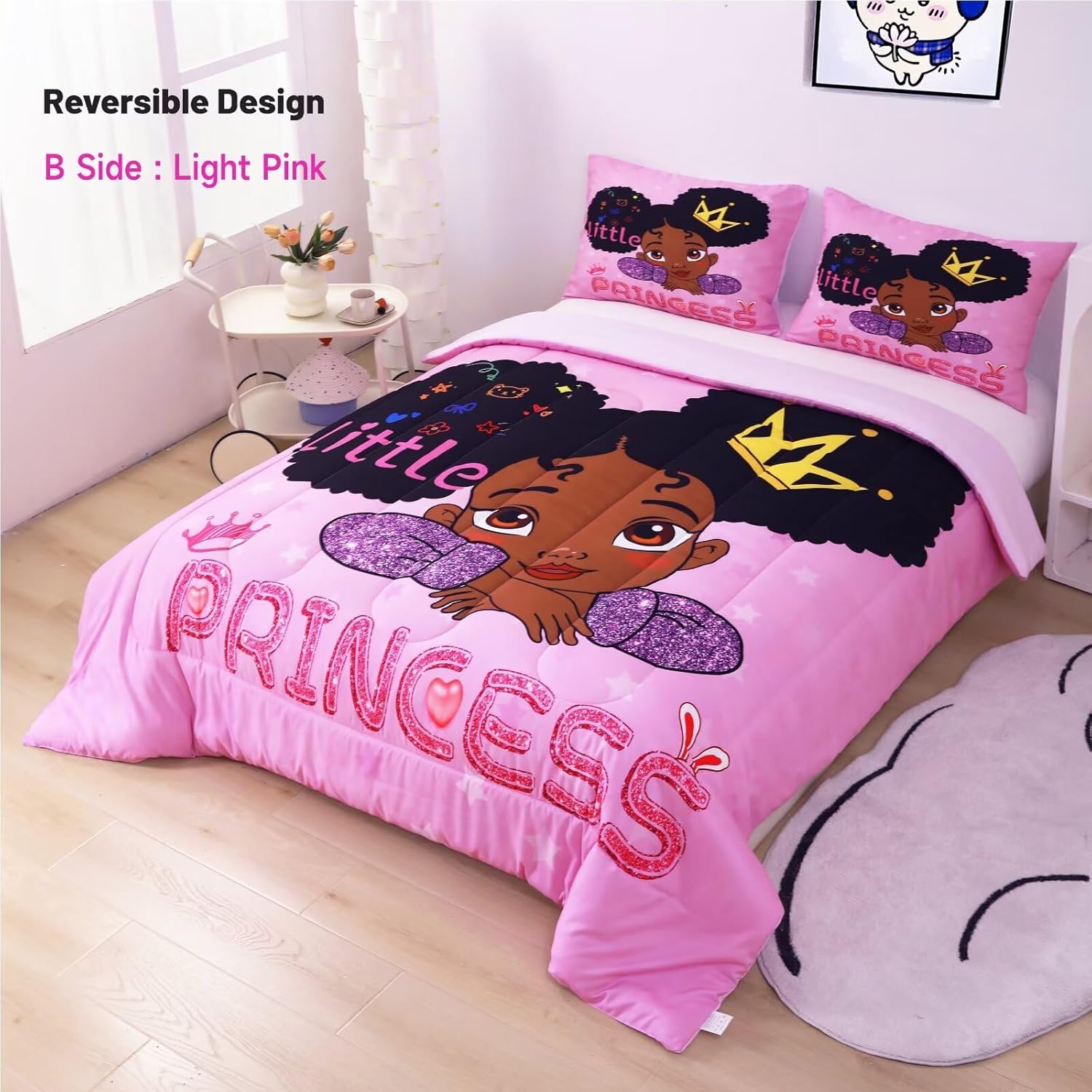 Cute Black Girl Comforter Set Twin,Black Girl Magic Bedding Set,African American Comforter Set,Afro Melanin Bed Set Princess Bedroom Decor - Image 2