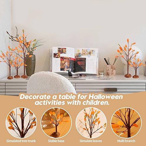 Miniatura 3 de 6 piezas de mini árbol de arce de Halloween, hojas de arce decorativas simuladas con ramas de bricolaje para Halloween, aldea, hogar, oficina,