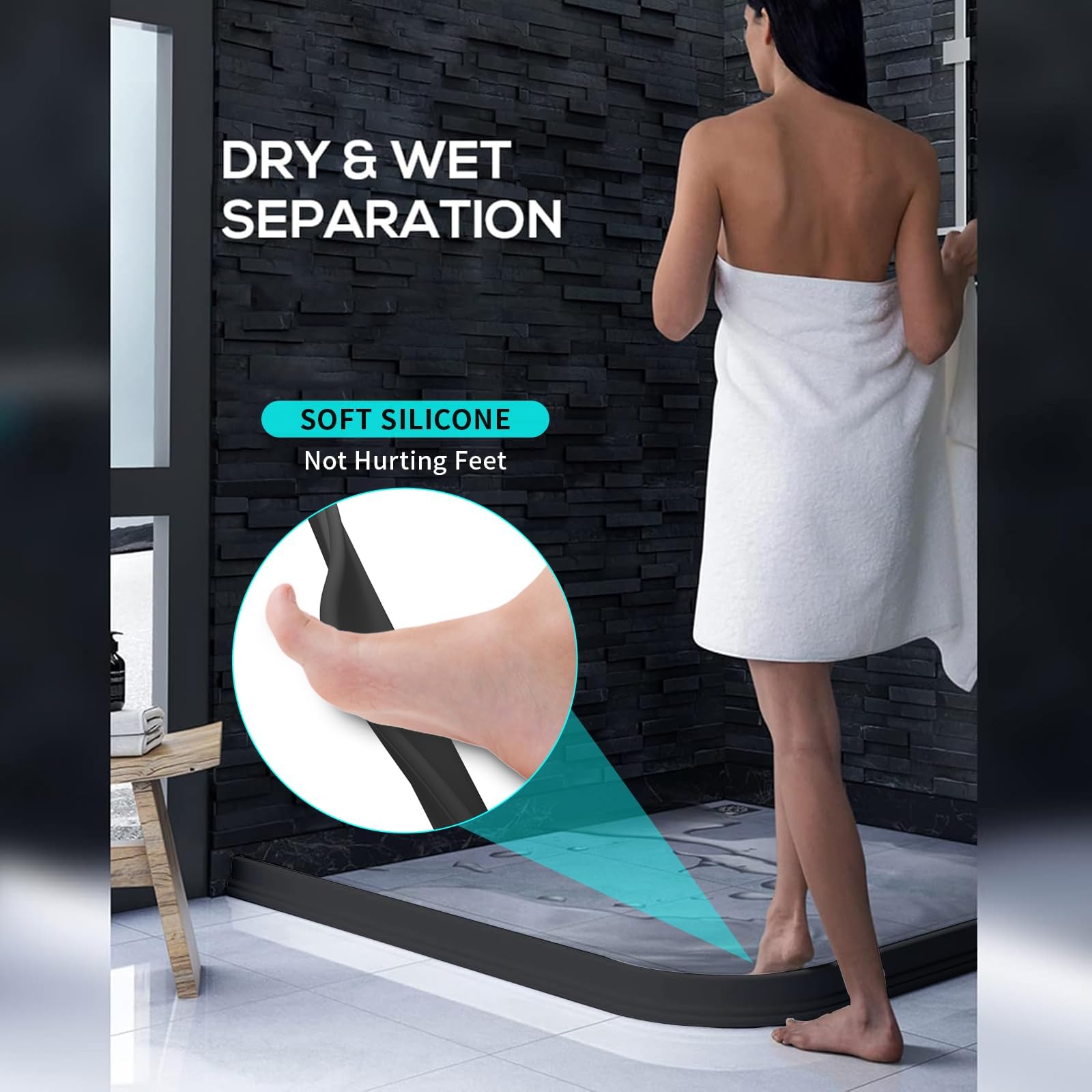 Hi-Na Umbral de ducha plegable de 3 pies/5 pies/6 pies/8 pies 10 pies, barrera Watei para ducha y tapón de agua, mantiene el agua dentro del umbral del agua para separación húmeda y seca (3 pies,