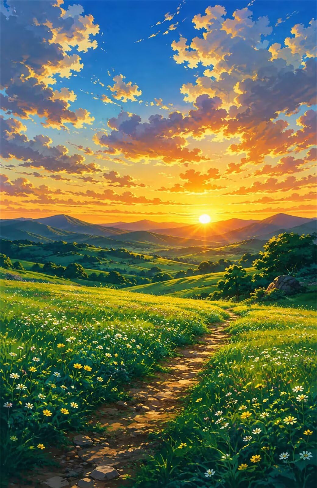 Wildblumen Sonnenuntergang Puzzle 1500 Teile für Erwachsene - Klassisches Gedächtnistraining & Gehirnjogging, Inklusive 1:1 Poster für Wanddeko (87x57 cm)
