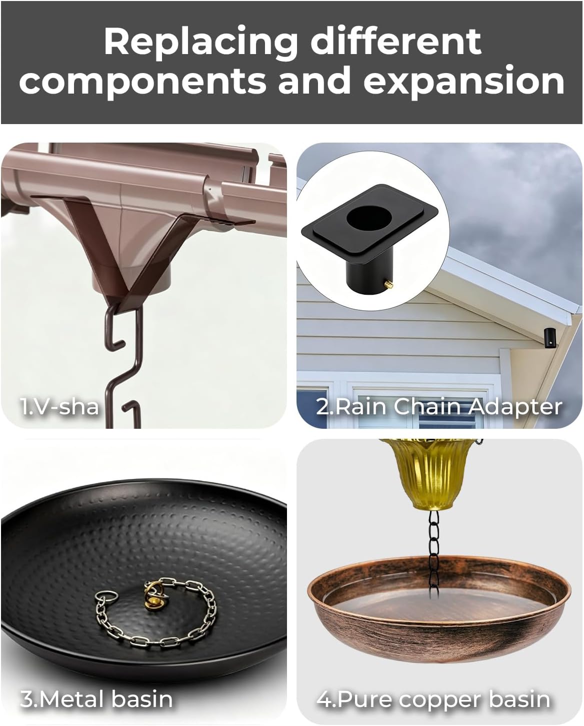 Outdoor Rainwater Collection Chain, 8.75Feet Long Gutter Chain, Equipped With 12 Water Cups, For Replacement Of Rainwater Collector Chains, For Gutter And Eave Drainage, Decorative Use, Gold Color