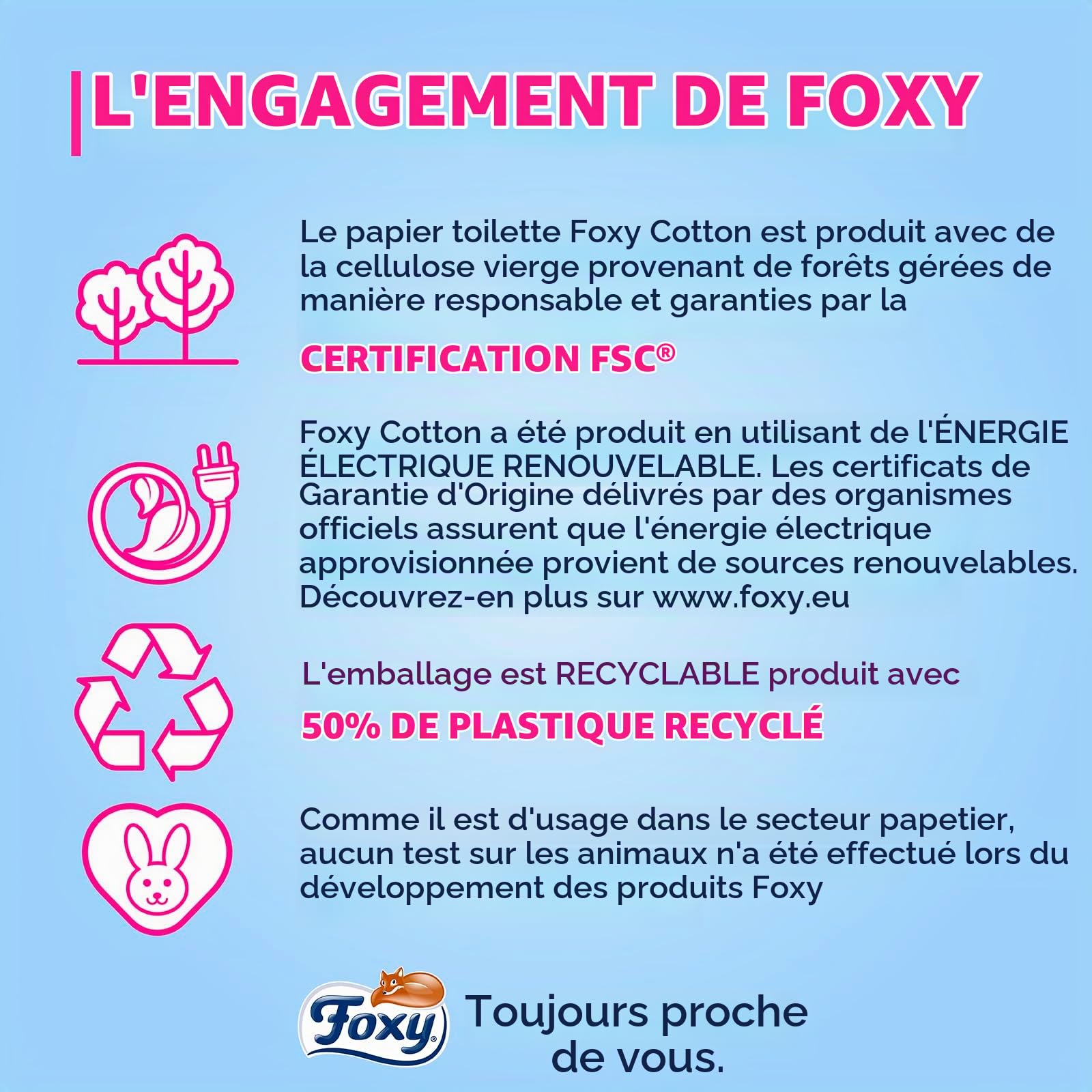 Foxy Cotton | Papier toilette 5 voiles | 60 rouleaux, 115 déchirures par rouleau, feuilles extra larges, avec de vraies fibres de coton | Certification FSC, 100% énergie électrique renouvelable,