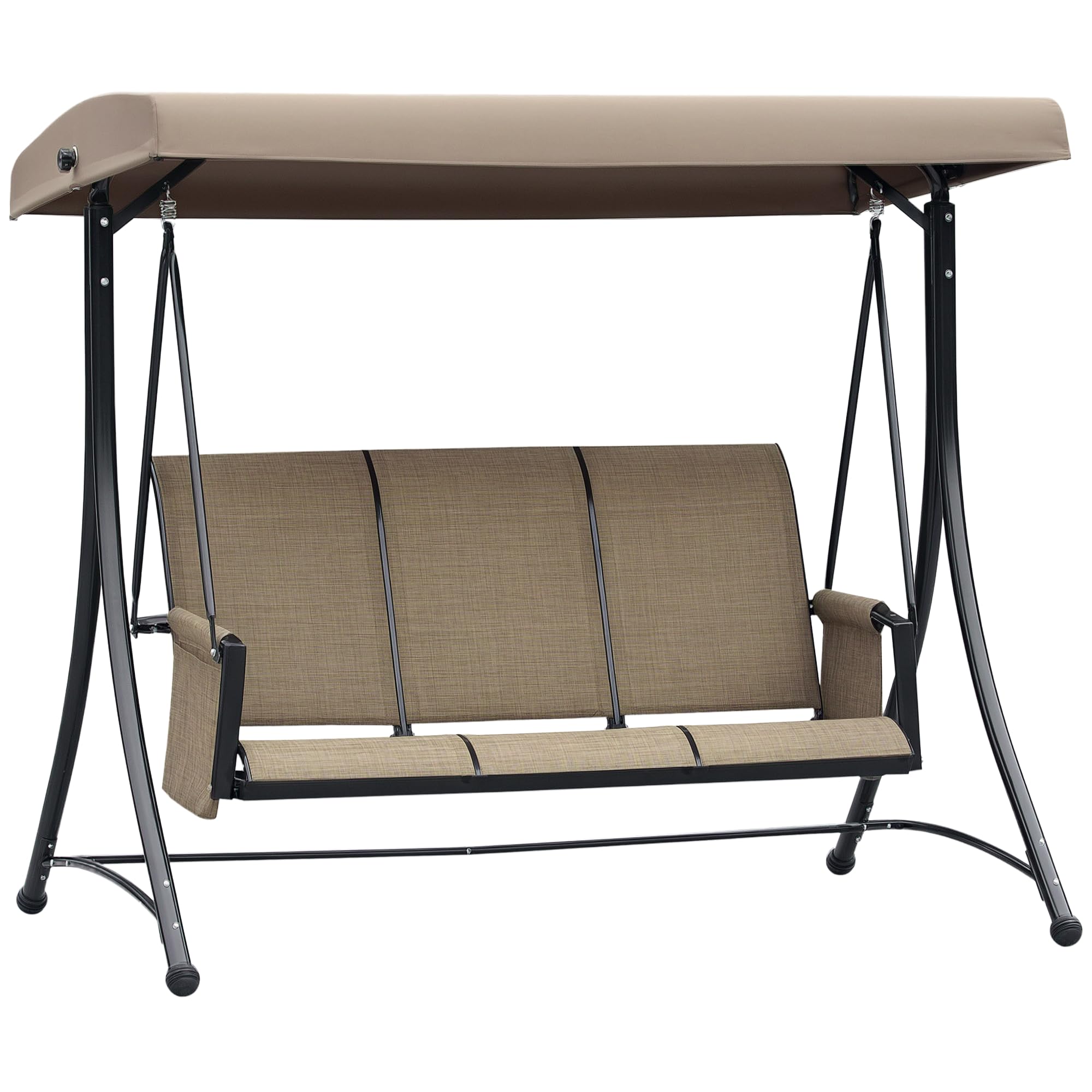 Outsunny Dondolo da Giardino a 3 Posti con Tettuccio Regolabile e Tasche Portaoggetti Marrone 196x128x172cm