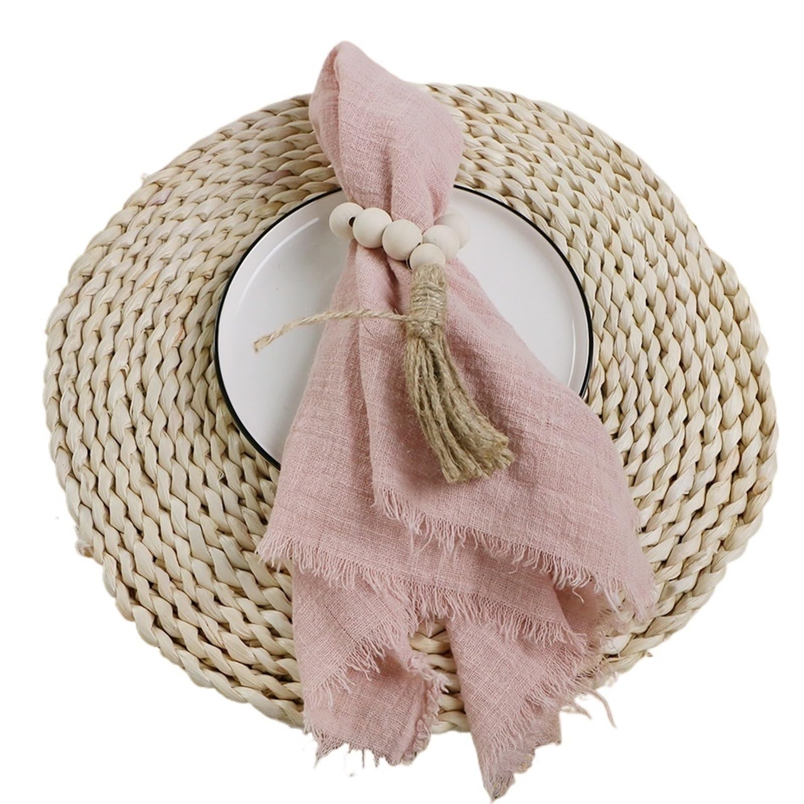 Table Napkins 4PCS 42x42cm Cotton Gauze Wedding Napkins,Retro Cheesecloth Table Decor, Muslin Tea Towels Dinner Rustic(4PCS Pink)