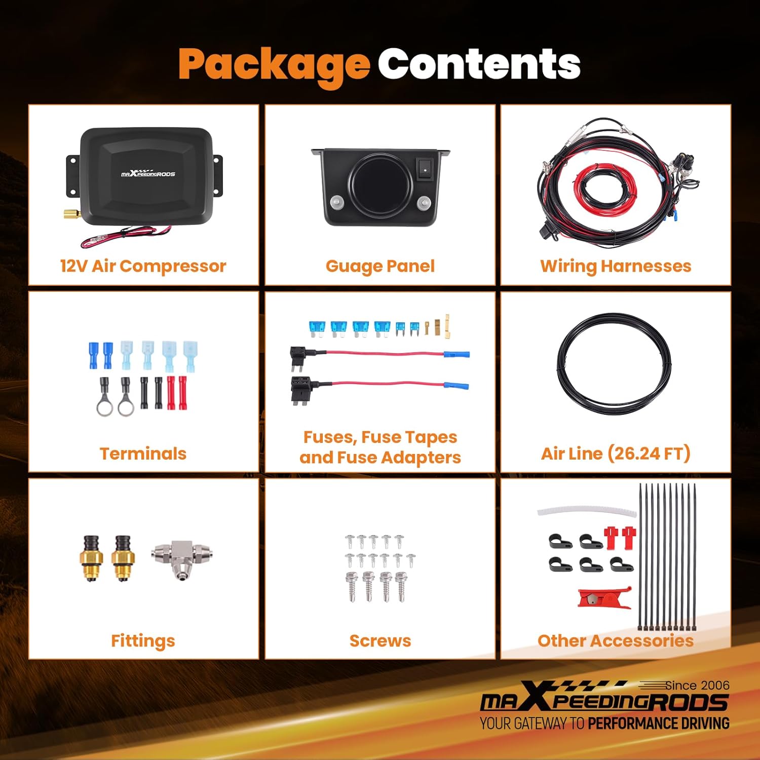 maXpeedingrods Dual Path On Board Air Compressor System Air Bag Compressor Kit with Digital Gauge Air Line Air Fittings for Trucks Vans