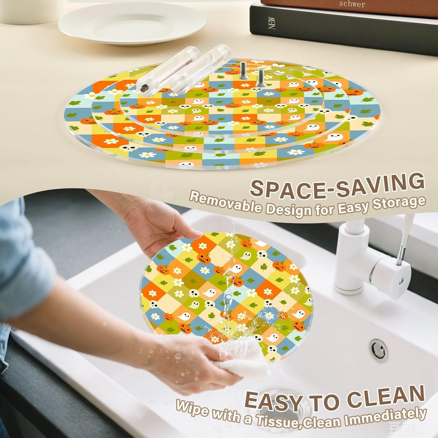 Pumpkin Ghost Leaves Flowers Floral 3 Tier Acrylic Cupcake Stand, Cupcake Stand for 34 Cupcakes for Weddings, Christmas,Holidays,Parties,Birthday,Printed Cupcake Tower 23300295