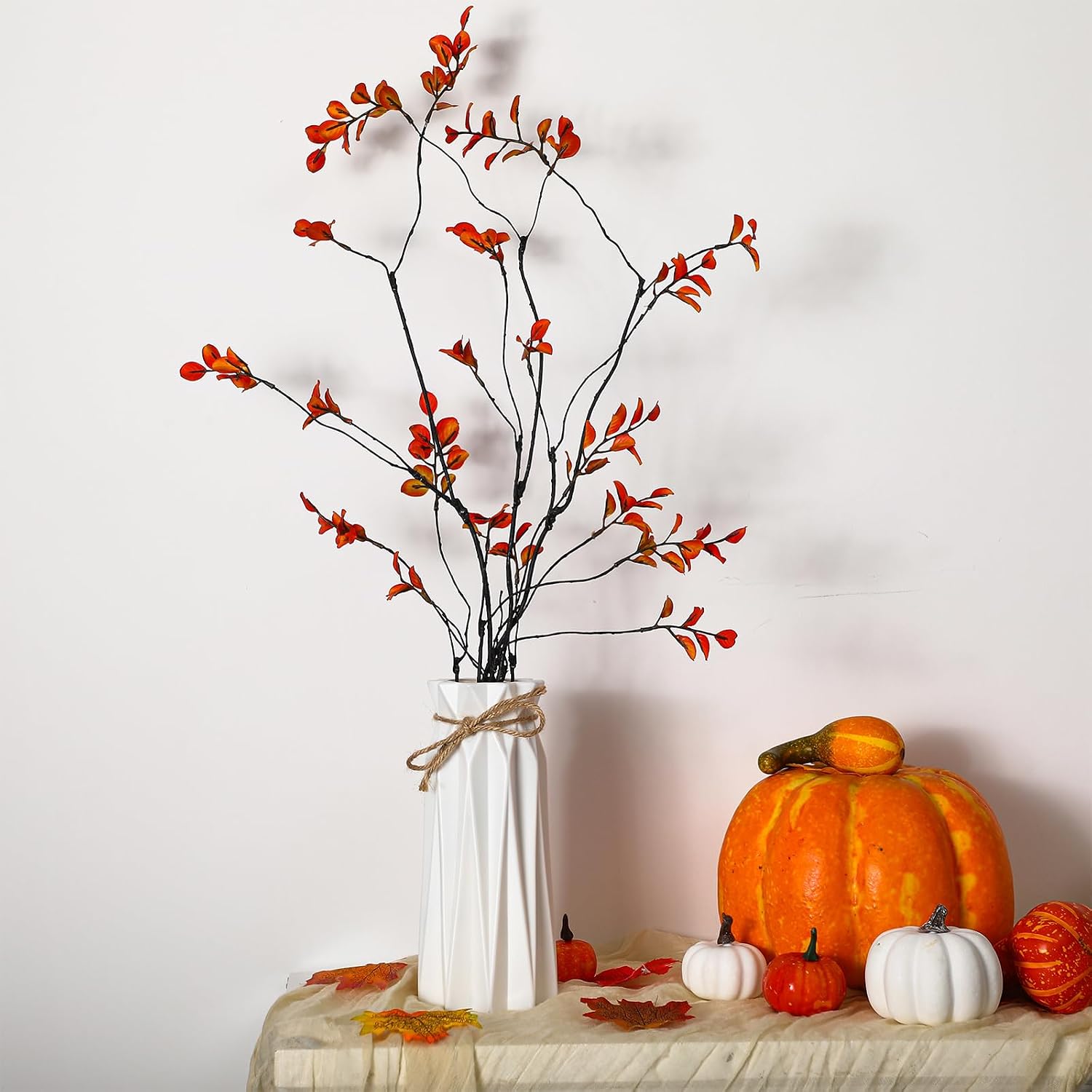 Riceshoot 6 Pcs 35.4 Inches Fall Red Artificial Leaves Branches Green Fake Plants with Stems Faux Leaf Shrub Bushes for Spring Home Indoor Centerpiece Vase Filler
