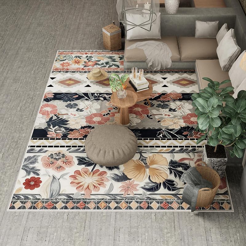 Tapis de salon floral retro haut de gamme 120 x 160 cm