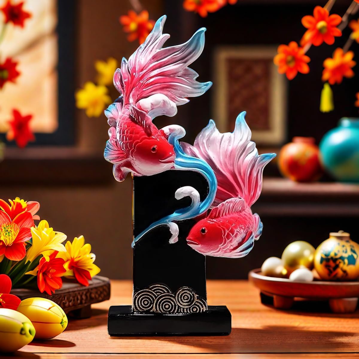 Chinese Feng Shui Fish Statue Sculpture Frgurine Good Lucky Gift for FengShui Lover Desktop Display Decorative Decoration (Red)