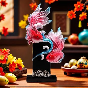 Chinese Feng Shui Fish Statue Sculpture Frgurine Good Lucky Gift for FengShui Lover Desktop Display Decorative Decoration Red