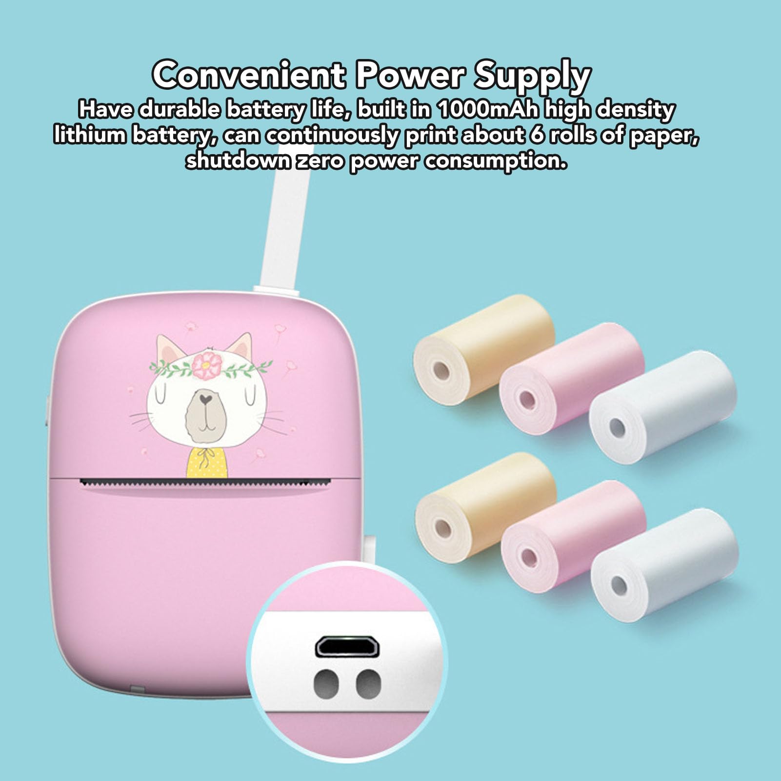 Mini Printer, Portable Wireless Bluetooth Inkless Thermal Printers, 200DPI Thermal Label Printer, Versatile Pocket Printer, for Stickers, Address, Labeling, Mailing, Home (Pink