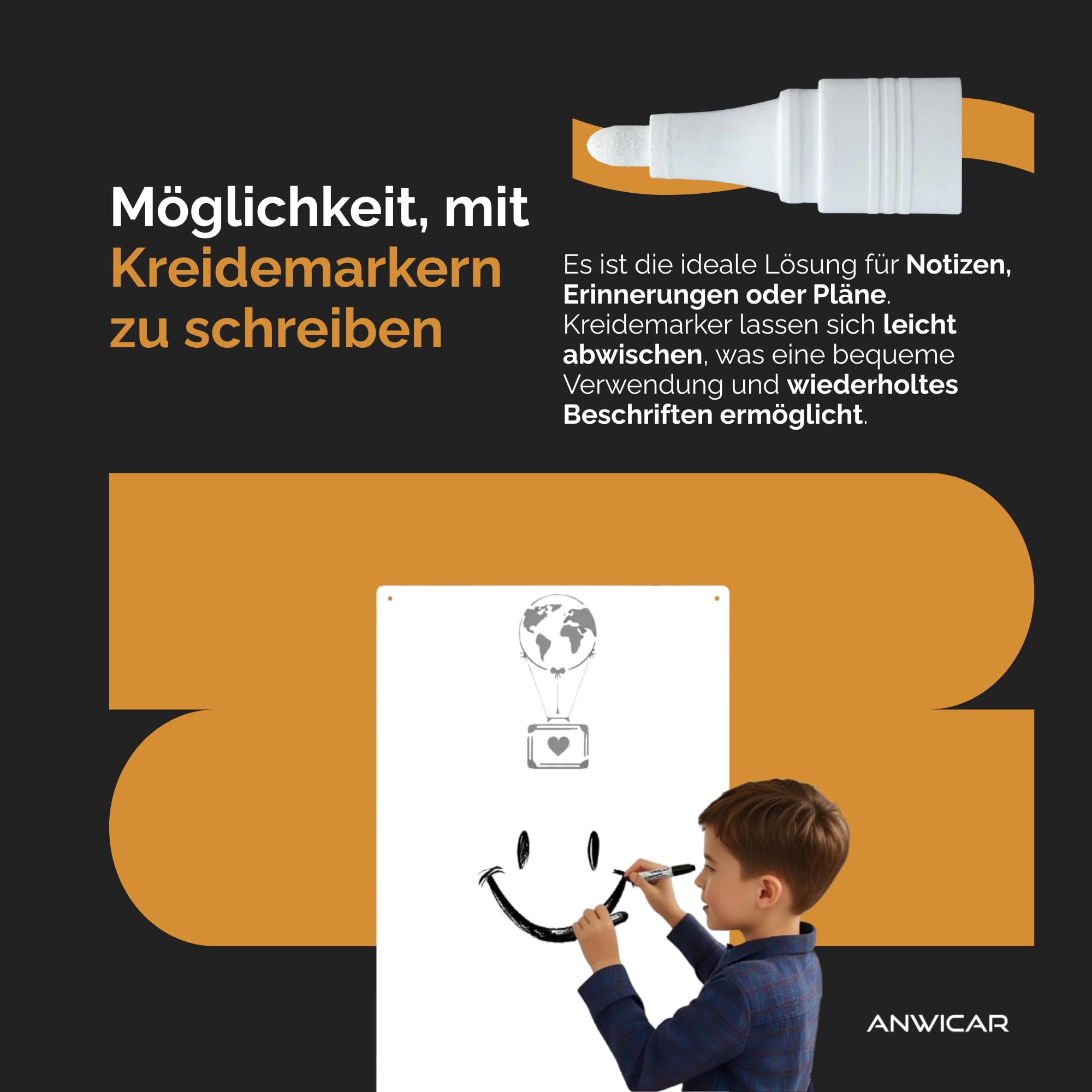 Magnettafel für Erinnerungen Koffer Schwarz 74x49 cm | Magnetisches Stahlboard für Magnete, Fotos und Notizen, Beschreibbar, Montageset inklusive