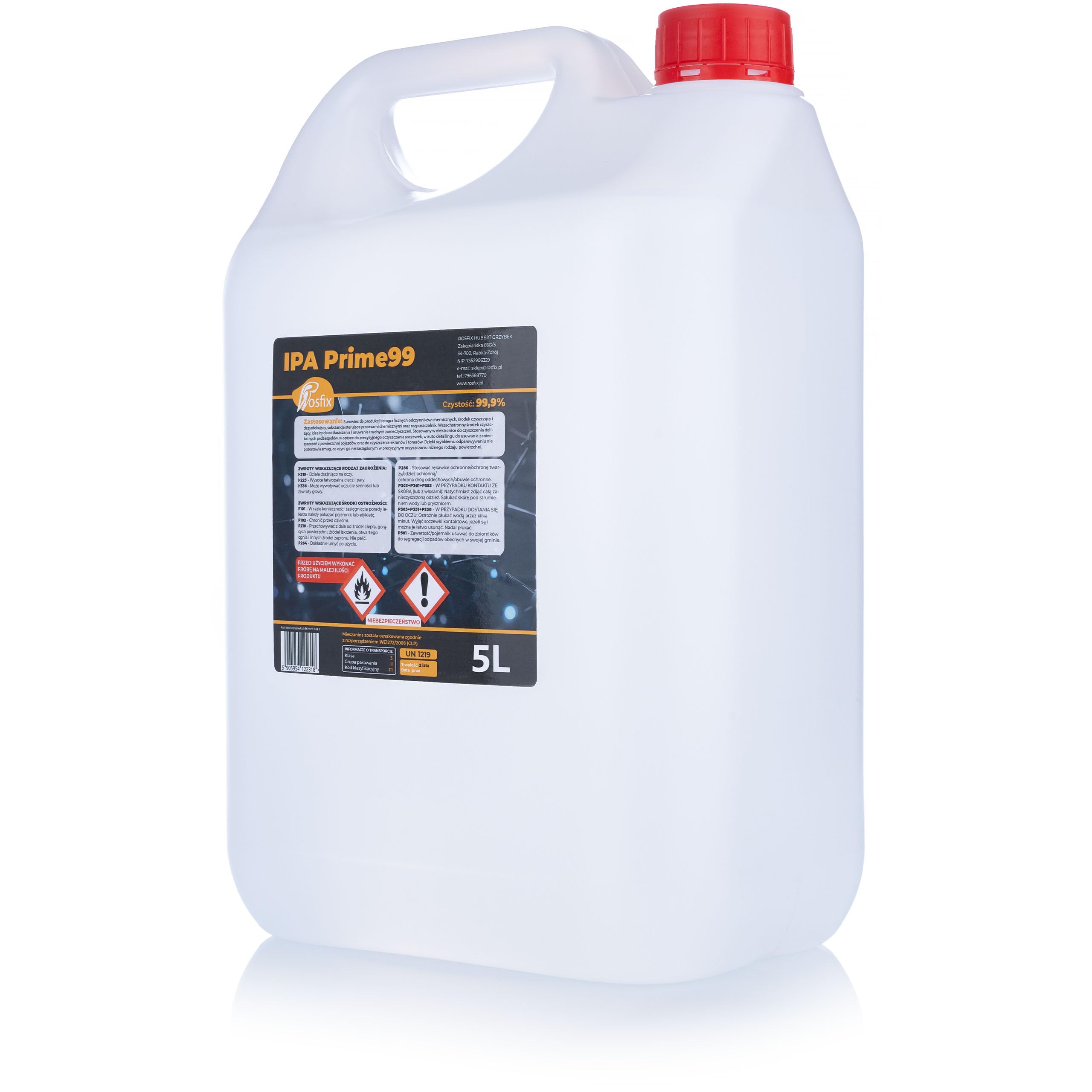 Rosfix IPA Prime99 Alcol Isopropilico 99,9% 5L – Alta Purezza, Evaporazione Rapida, Incolore | Pulizia, Sgrassaggio, Disinfezione | Uso Professionale | Solvente Tecnico