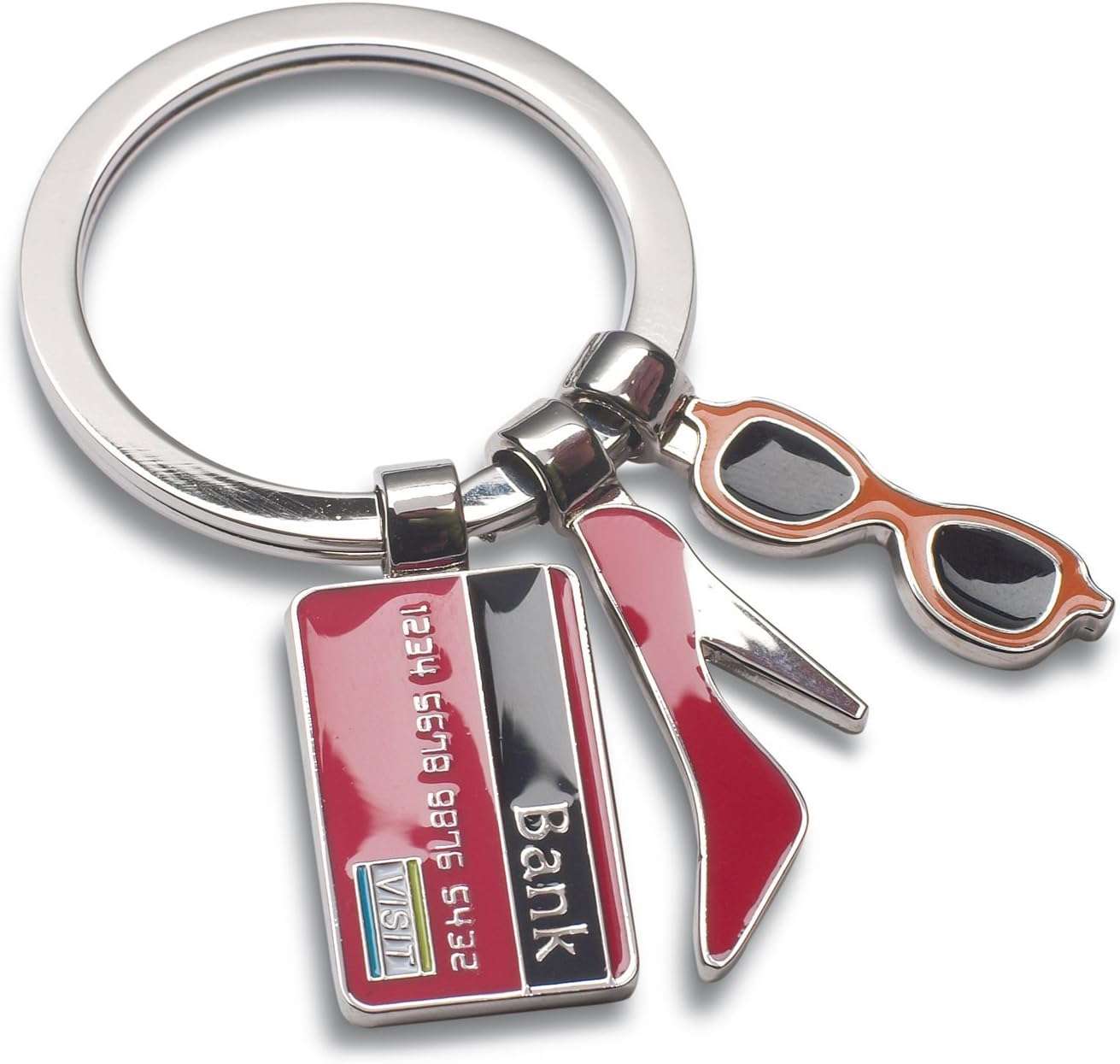 Ladies Enamelled Metal Key with High Heels, Sunglasses and Credit Card Charms in Gift Box By Fine European Stuff