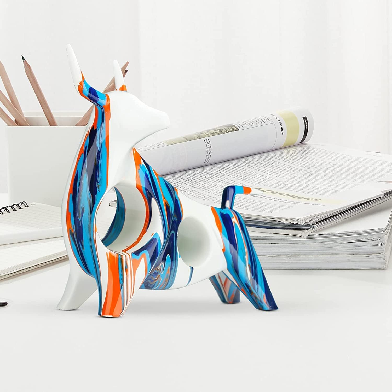 Resin Painted Bull Statue, Abstract Household Animal Decoration, Bull Sculpture Color Hollow Ornaments (Blue A) - Image 4