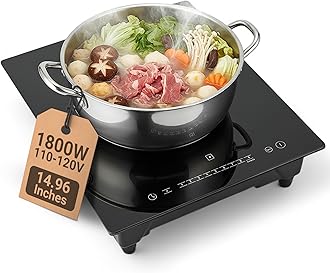 K&H Single Induction Cooktop - Portable Electric Stove Top with 9 Heating Levels - 120V, 1800W Built-in Ceramic Glass Single Portable Induction Cooktop - Touch Control, Timer & Child Lock, SIN-1801