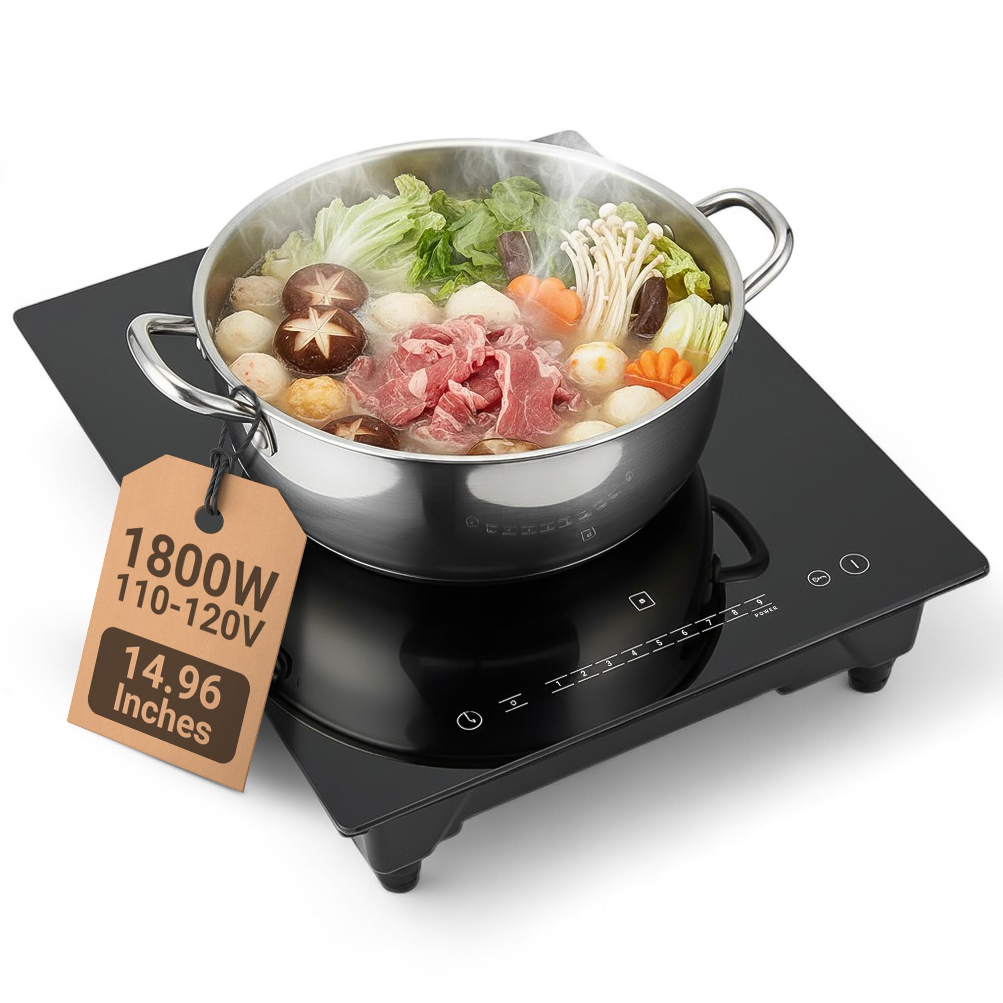 K&H Single Induction Cooktop - Portable Electric Stove Top with 9 Heating Levels - 120V, 1800W Built-in Ceramic Glass Single Portable Induction Cooktop - Touch Control, Timer & Child Lock, SIN-1801