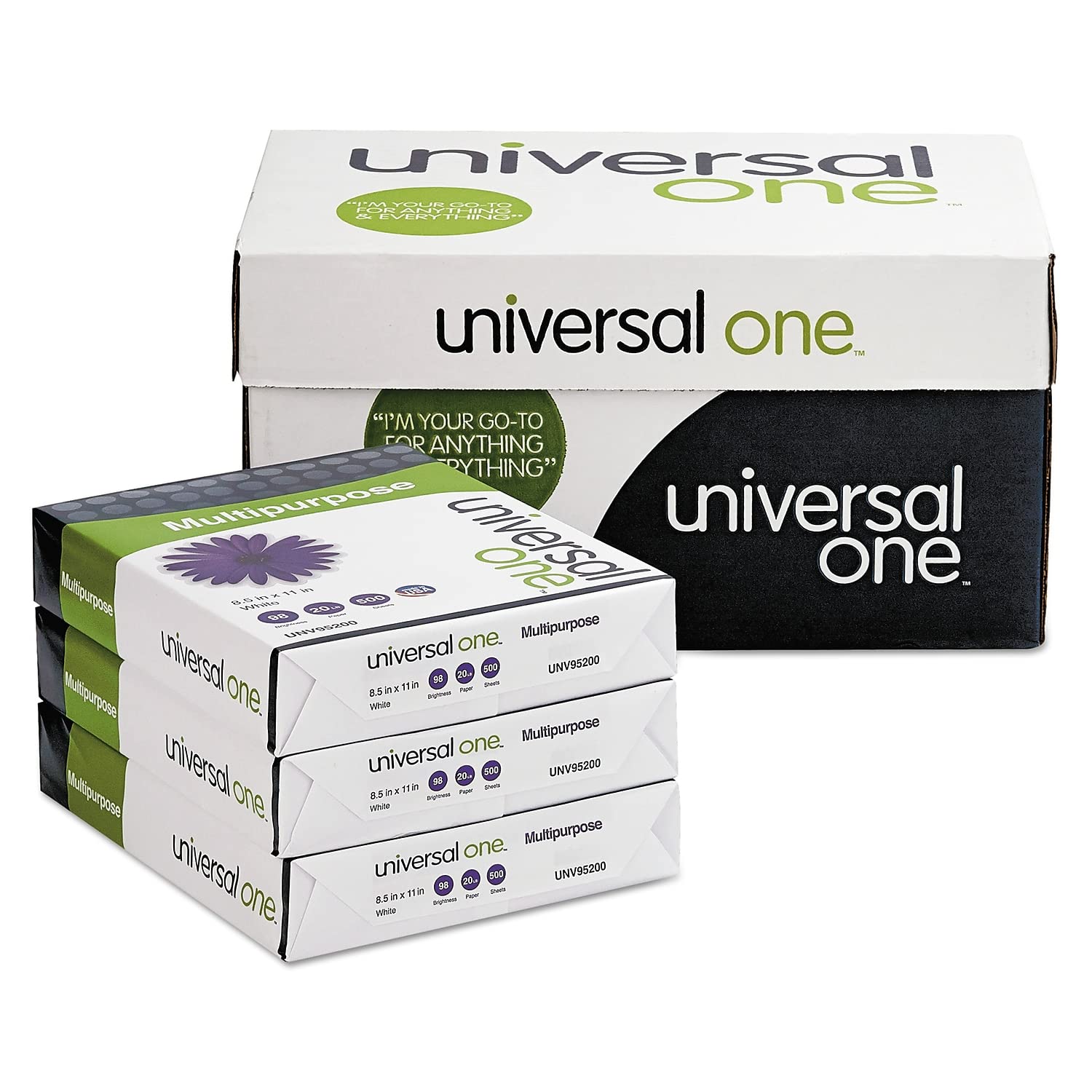 Universal 95200 Multipurpose Paper, 98 Brightness, 20lb, 8-1/2 x 11, Bright White, 5000 Shts/Ctn