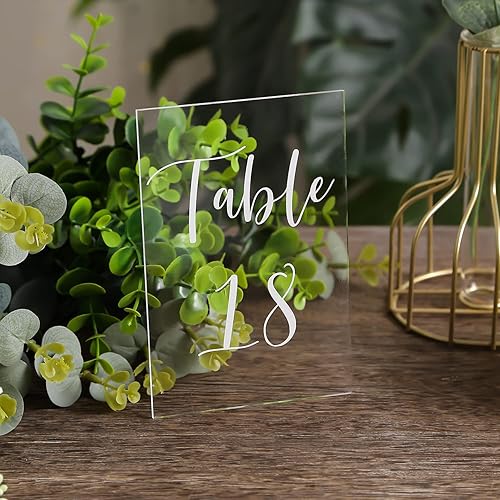 Miniatura 8 de UNIQOOO Paquete de 20 letreros acrílicos transparentes en blanco  Signos de números de mesa de 5 x 7 pulgadas, letreros de boda, tarjeta y letrero