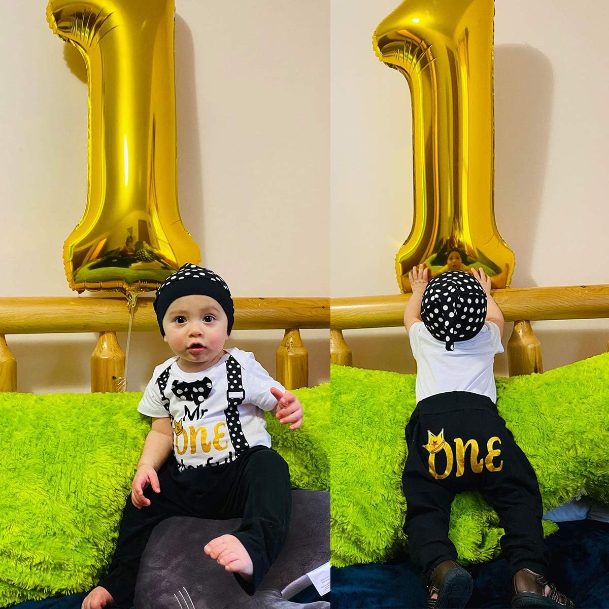 LENSOUS Baby First Birthday Outfit Boy Funny Bowtie One Year Old Boys Romper Bodysuit Set - Image 6