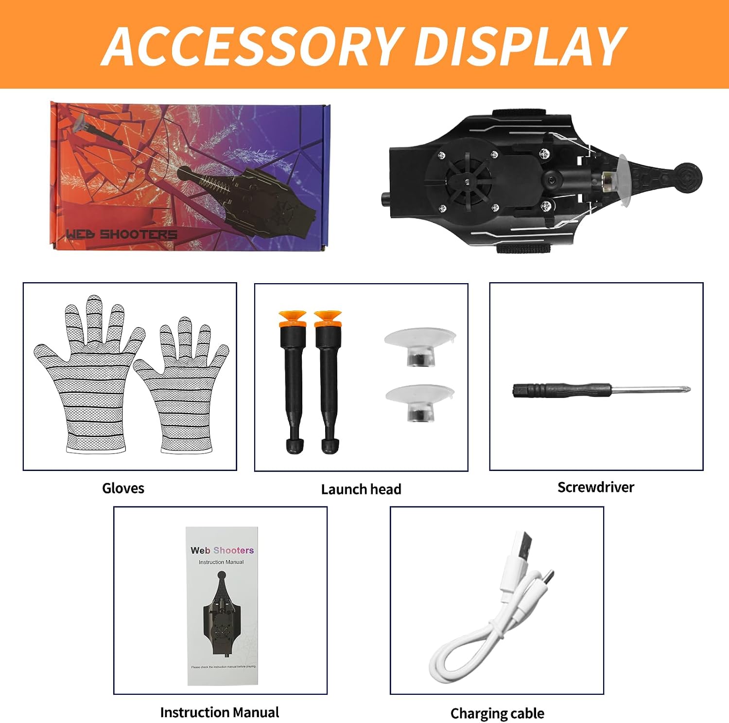 HNCSFW Spider Silk Launcher for Kids,Web Shooters- USB Type c Charging, Launch Distance 8ft - Can Grab Small Objects-Variety of Play Modes (Black) Kids Edition