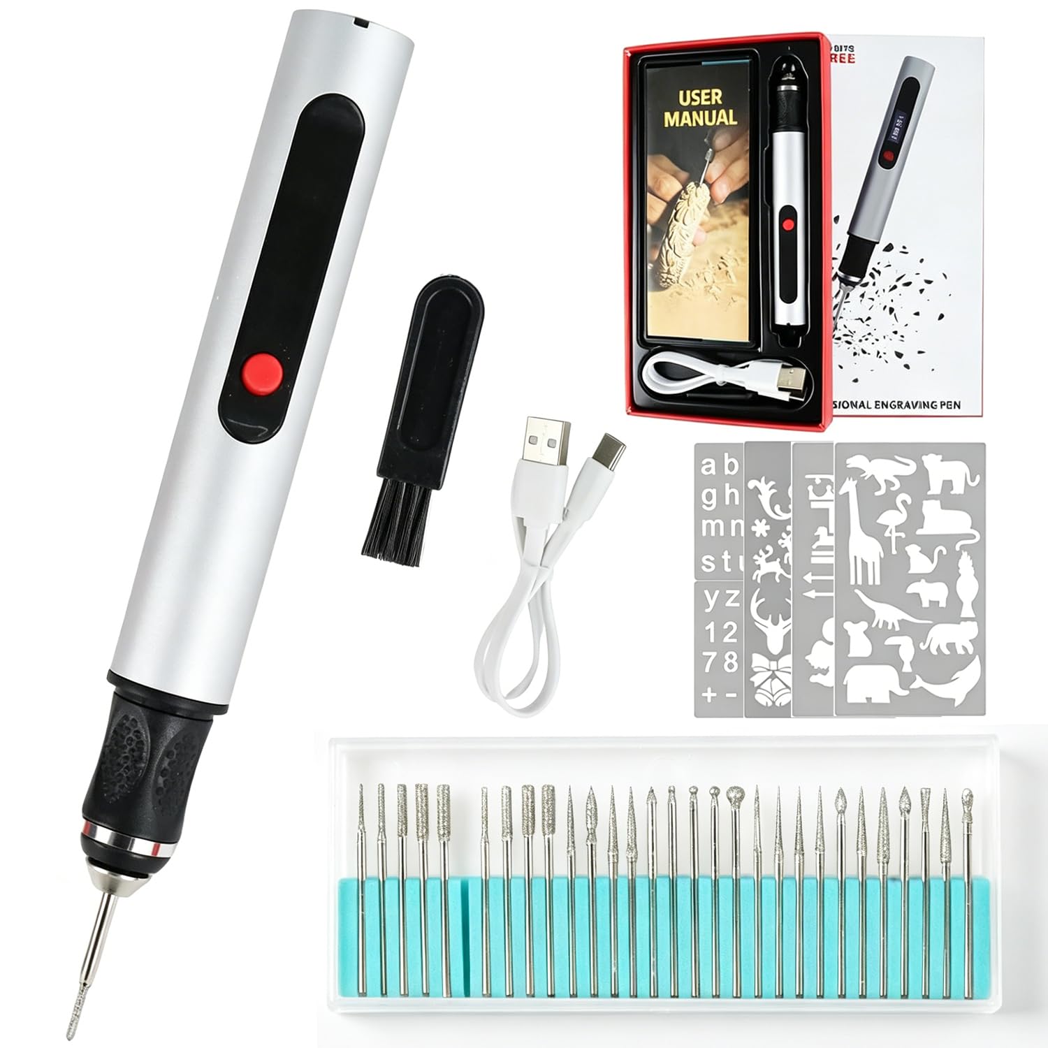 Electric Engraving Pen Tool Kit, USB Cordless Rechargeable Wood Burning Pen with 3-Speed Adjust, Mini DIY Jewellery Drill for Carving Wood Metal Stone Plastic Jewelry Glass Etching