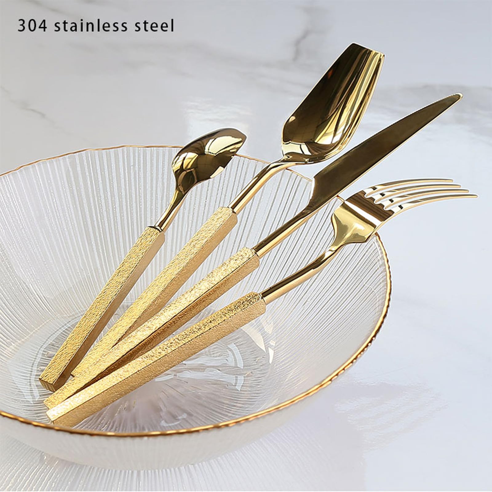 54 Pieces Silverware Set,18/8 stainless steel set for 18,Flatware set Starry Sky Gold/Silver, Fine Silverware set and Dishwasher Safe 01