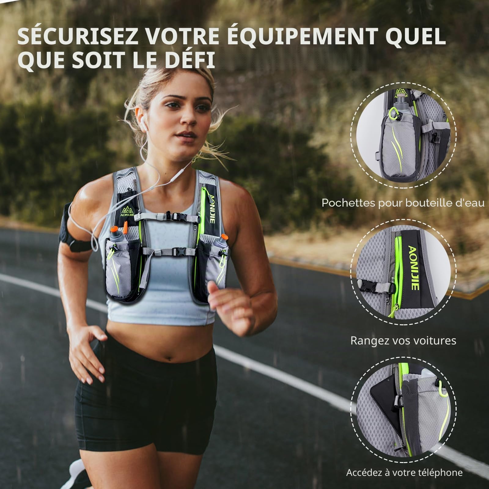 Geila Sac à Dos d'hydratation, Gilet d'hydratation Extérieur Sentier de Course à Pied Course de marathoniens Sac à Dos léger pour Hommes et Femmes