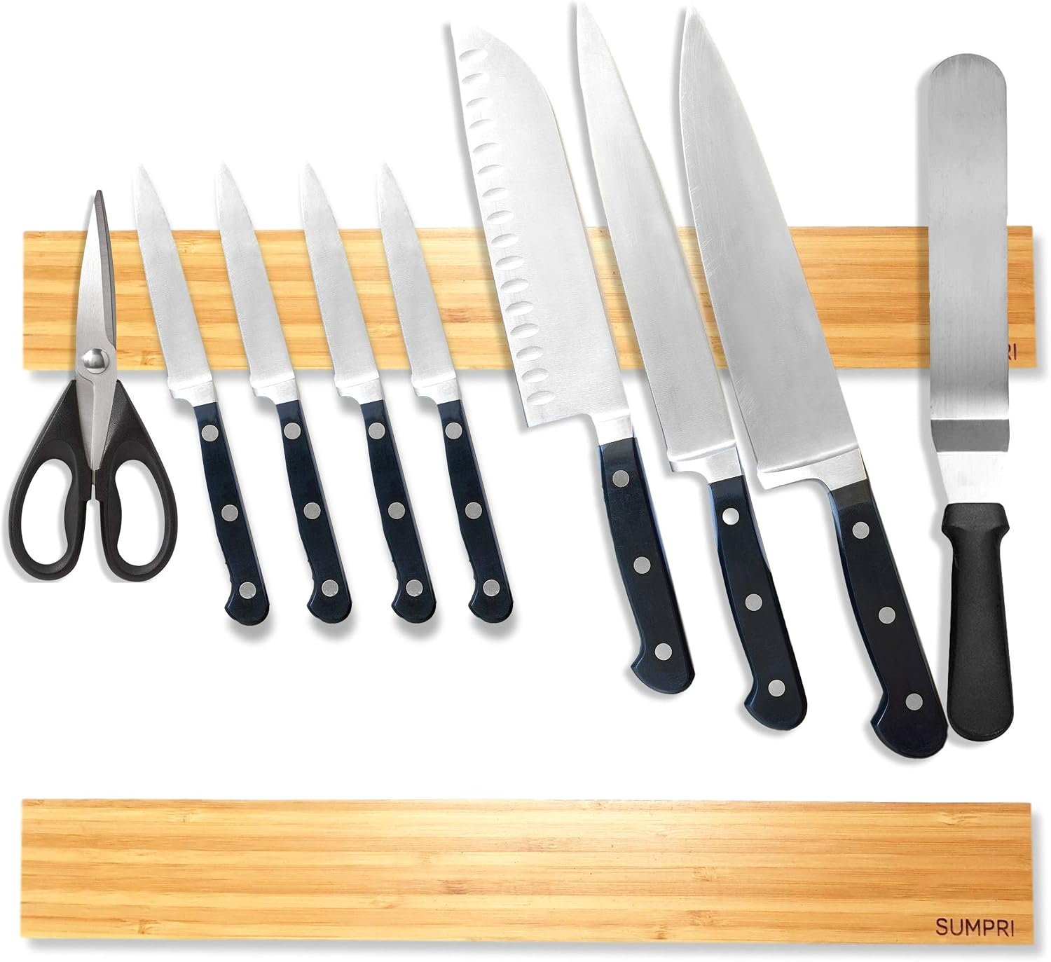 Magnetic Knife Holder (16 Inch - Set Of 2) Bamboo Magnetic Knife Strip -Strong Powerful Knife Rack Storage Display Organizer-Securely Hang Your Knives On a Multipurpose Kitchen Bar -SUMPRI