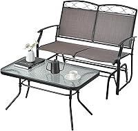 Vista 1 de Tangkula Juego de 2 piezas para conversar con planeadores de patio, sofá biplaza deslizante para exteriores con mesa de café de vidrio templado