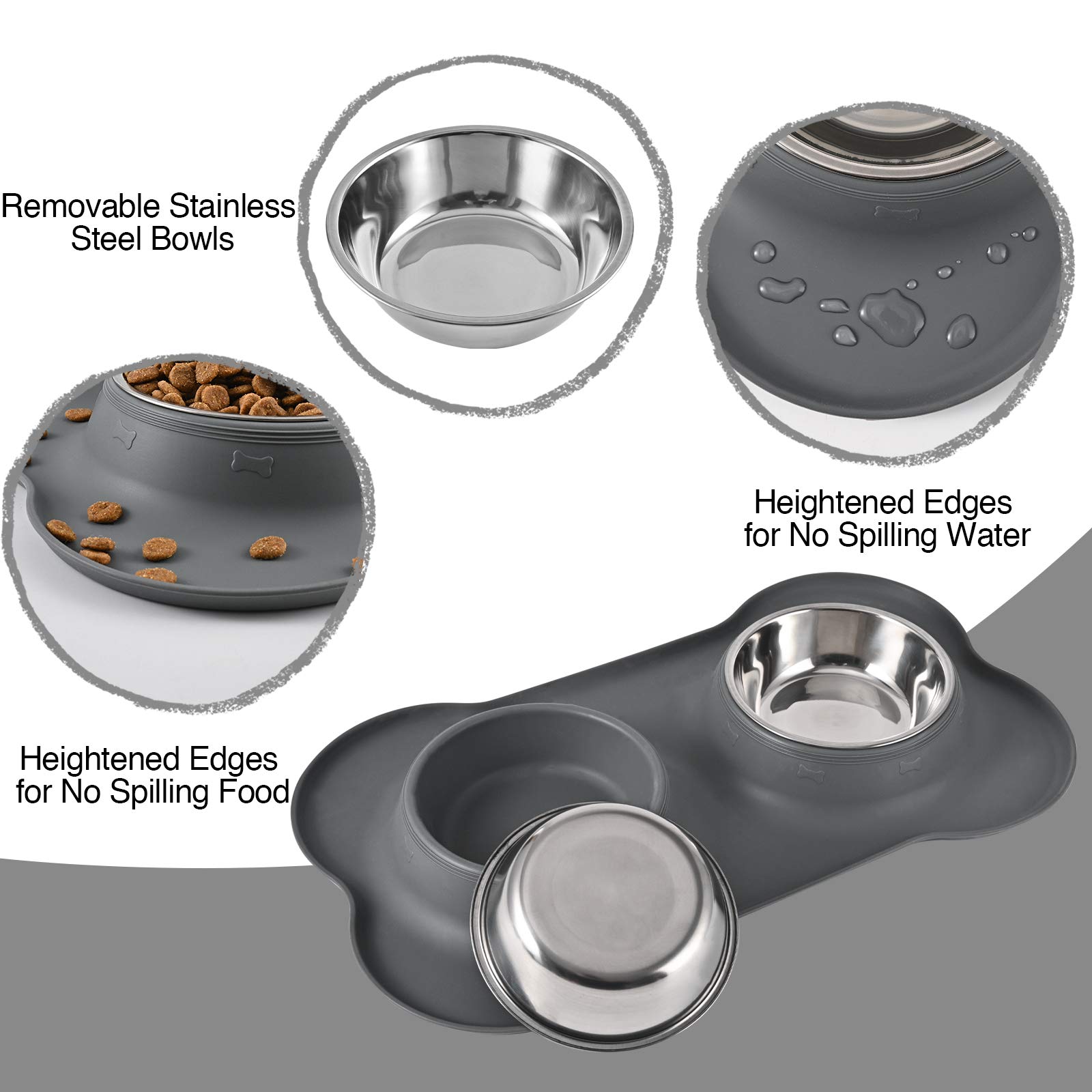 2 ciotole per cani in acciaio inox, per acqua e cibo per animali domestici, con tappetino antiscivolo in silicone antiscivolo, per animali domestici, cuccioli di piccola e media taglia, gatti
