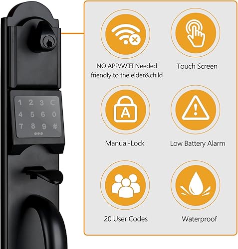 Miniatura 3 de Juego de manijas de puerta delantera con teclado, cerradura de puerta exterior con contraseña de alta resistencia con cerrojo, cerradura electrónica