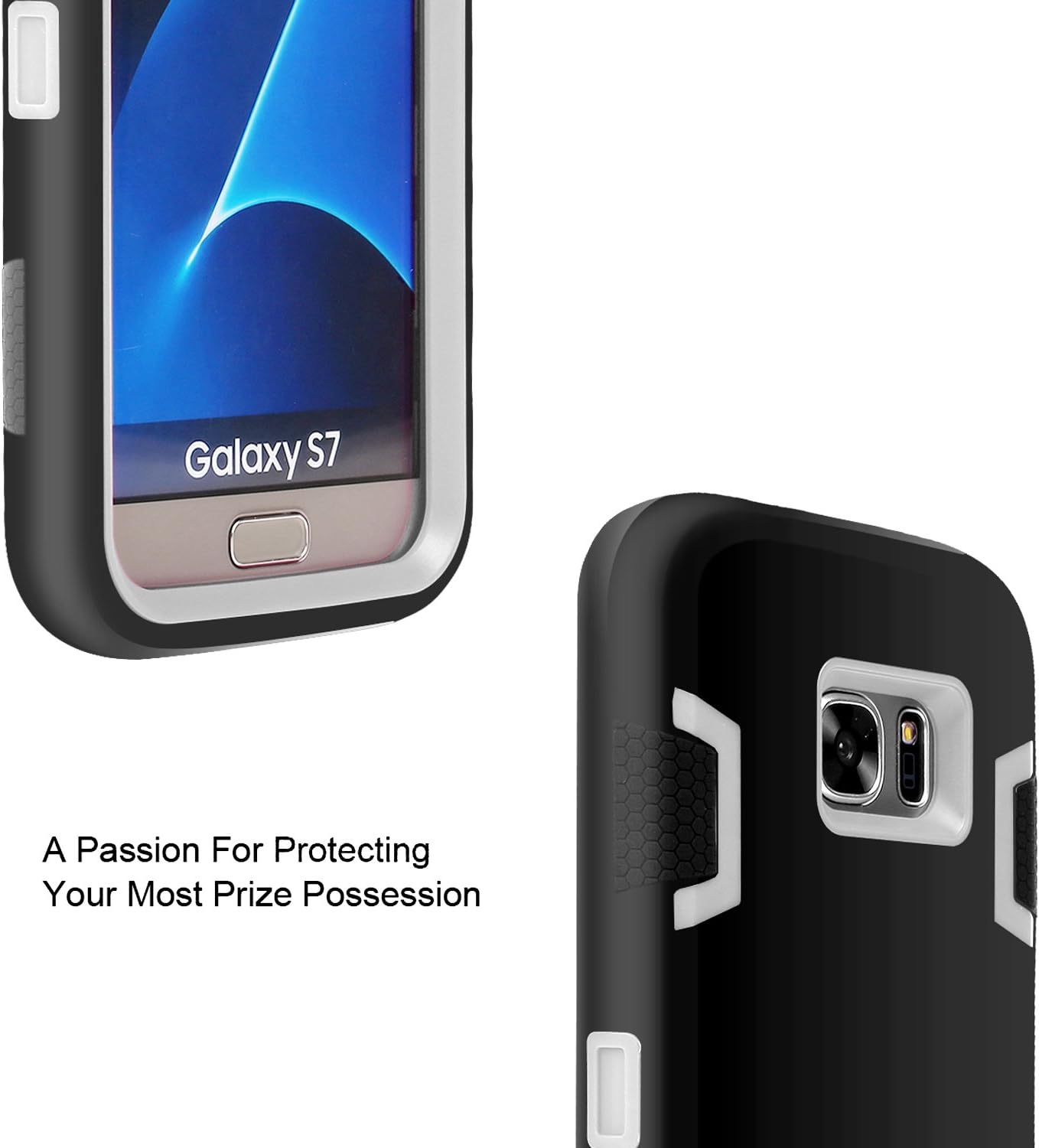 E LV Galaxy S7 Case Hybrid Defender Rugged Shockproof Dirtproof Case Cover for Samsung Galaxy S7 - [Black/Grey]