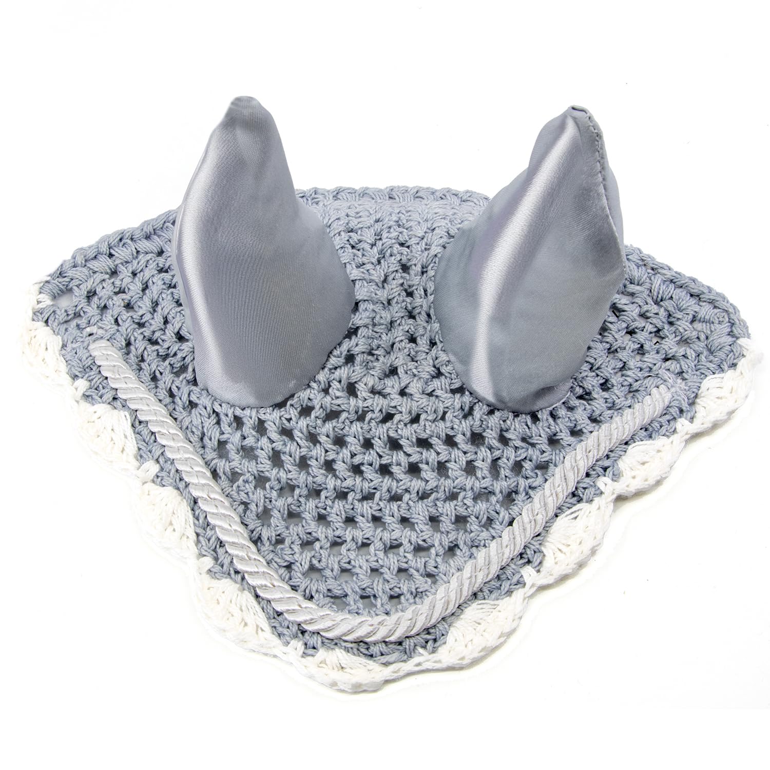 Set de Accesorios para Hobby Horse – Cabestro con Forro de Peluche Gris, Cuerda de conducción y Gorro antimoscas Gris y Blanco para Hobby Horsing – Compatible con Caballos de Palo tamaño A4 y A3