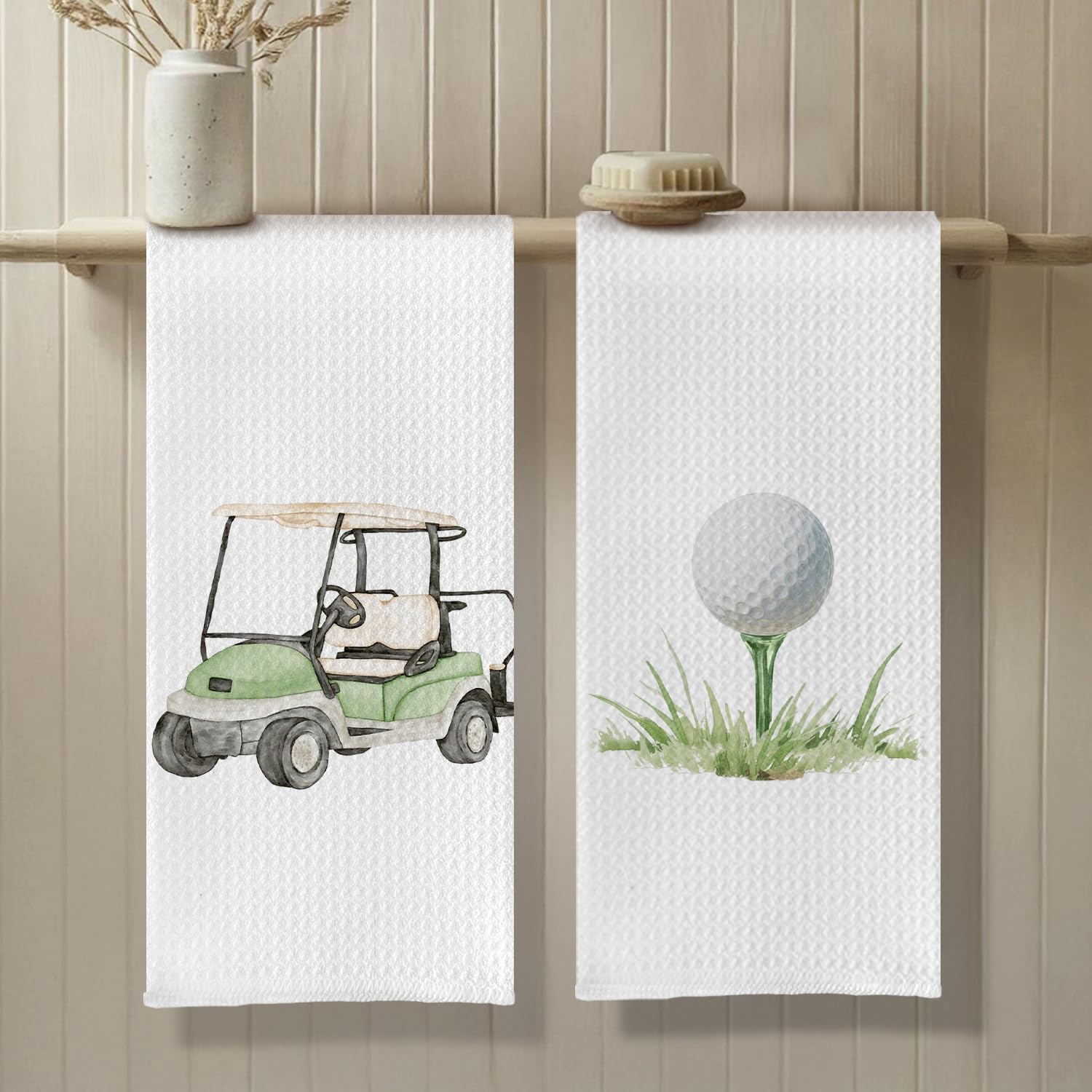 Retro Golf Kitchen Towels, Golfing Golfer Gifts for Men Women Dish Tea Towels, Green Golf Course Cart Bag Decorative Hand Towel for Kitchen Bathroom, 16x24 Inch Set of 4