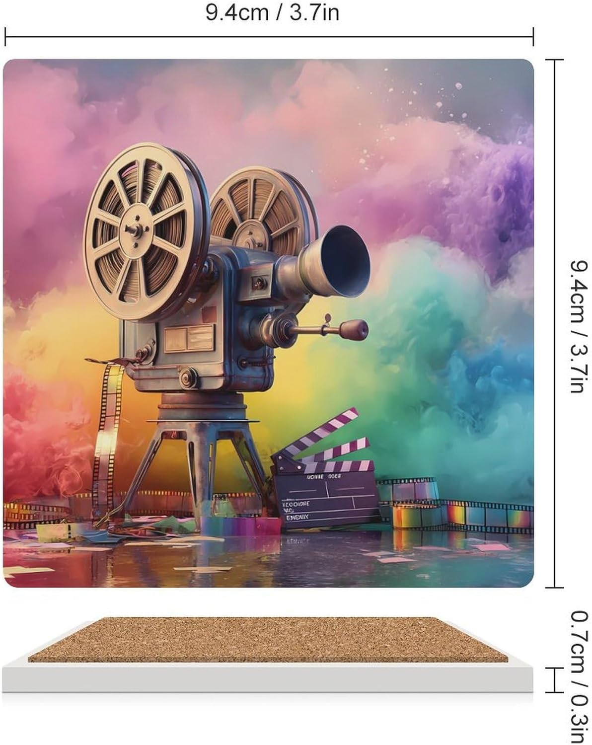 Movie Projector Film Chalkboard Coaster for Drinks Square Ceramic Table Coasters Stone Mat Crafts 4PCS Home Kitchen Decor