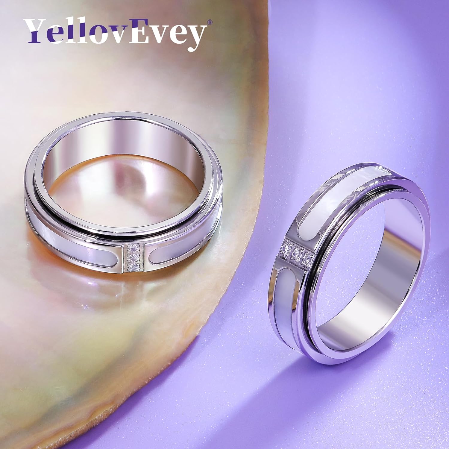 Fidget Spinner Ring for Women:18K Gold Plated Stainless Steel with Mother of Pearl Shell & Cubic Zirconia, Anxiety Relief Spinning Jewelry Gift for Birthday Wedding Engagement Anniversary - Image 5