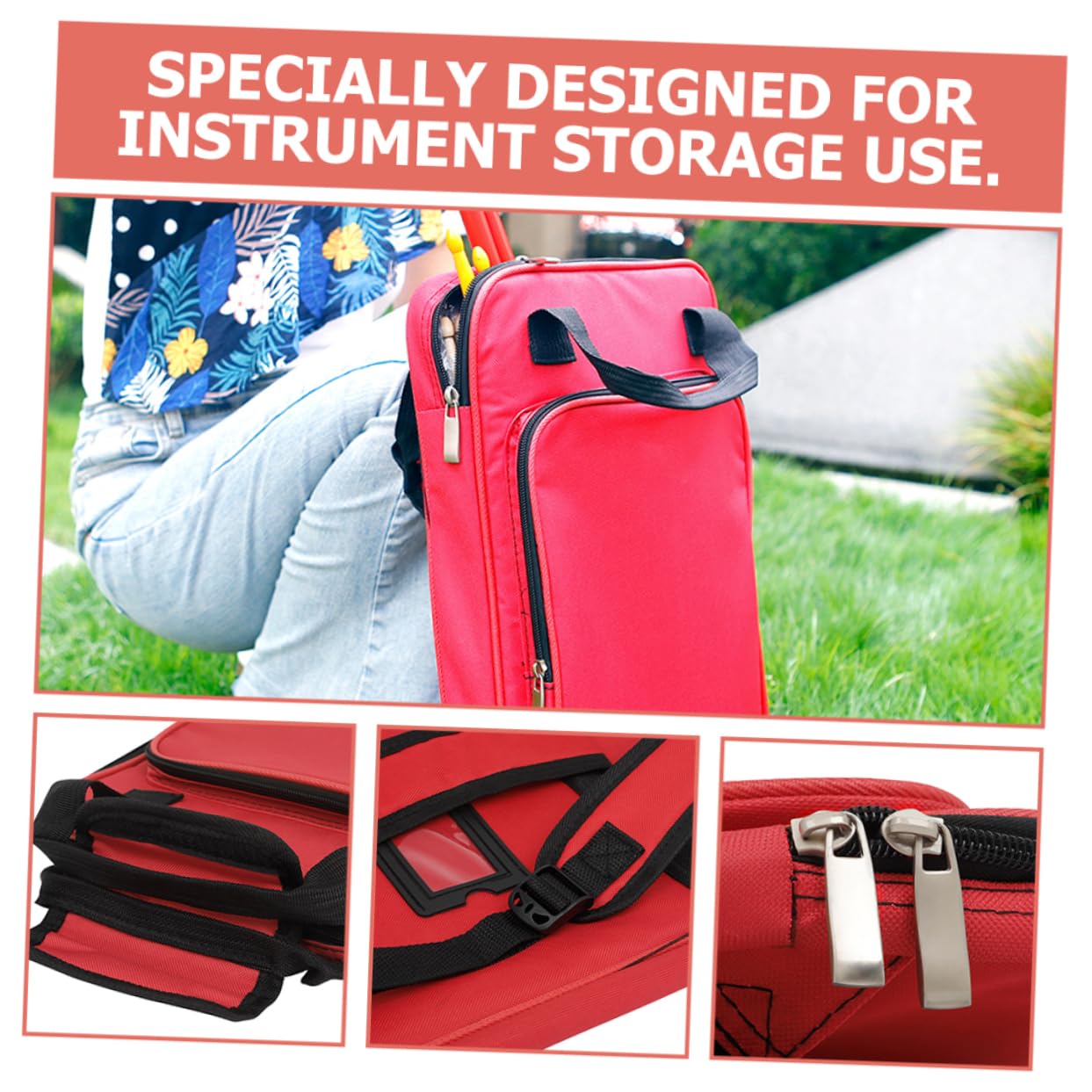 Bolsa de Transporte Profesional para Baquetas Roja | Oxford Algodón y Carbono, Formato Mochila, para Salas de Práctica y Escenarios