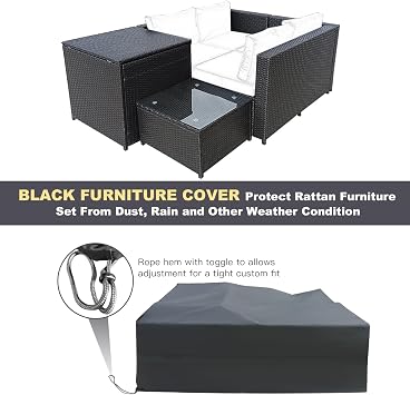 COSTWAY 4-Piece Outdoor Patio Furniture Set, Rattan Loveseat with Cushions, Storage Side Table and Tempered Glass Top Coffee Table, Conversation Sofa Set for Backyard Garden (Turquoise)