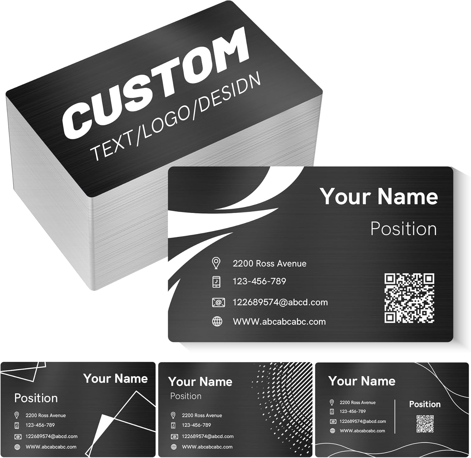 20-500 Custom Engraved Metal Business Cards, 0.45mm Aluminum Waterproof Front & Back Sides Laser Engraving 3.5" x 2" Customizable Personalized Business Cards with Logo/Text/QR Code (Black)
