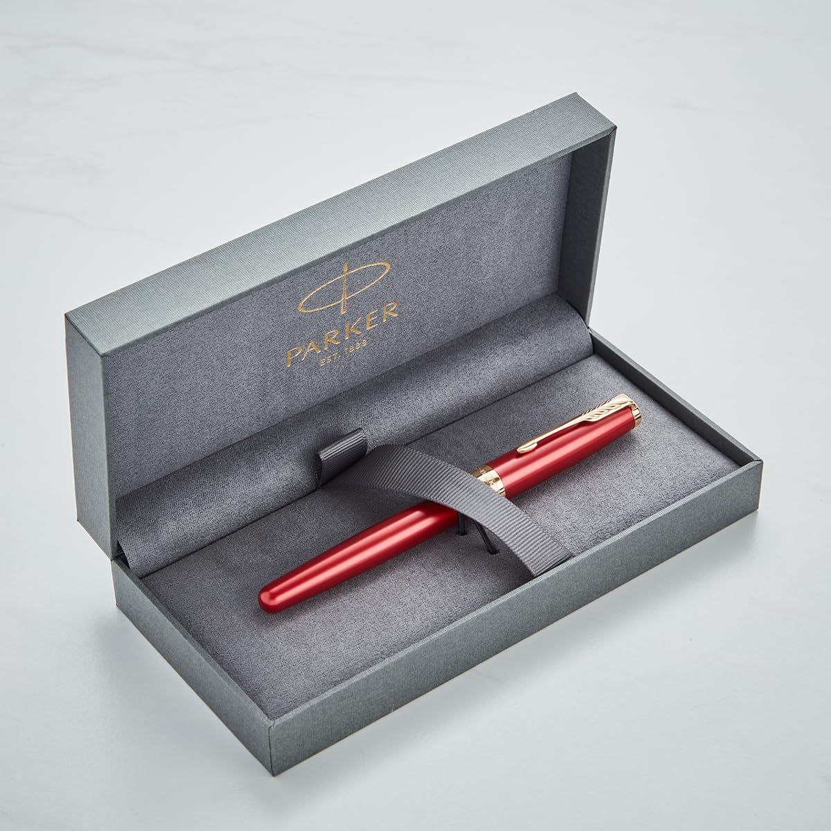 Personalised Parker Sonnet Pen with Custom Engraving - Gifts for Professionals, Graduation, Wedding, Birthday - Pen with Name/Text Customisation (Fountain Pen, Red Gold Trim)