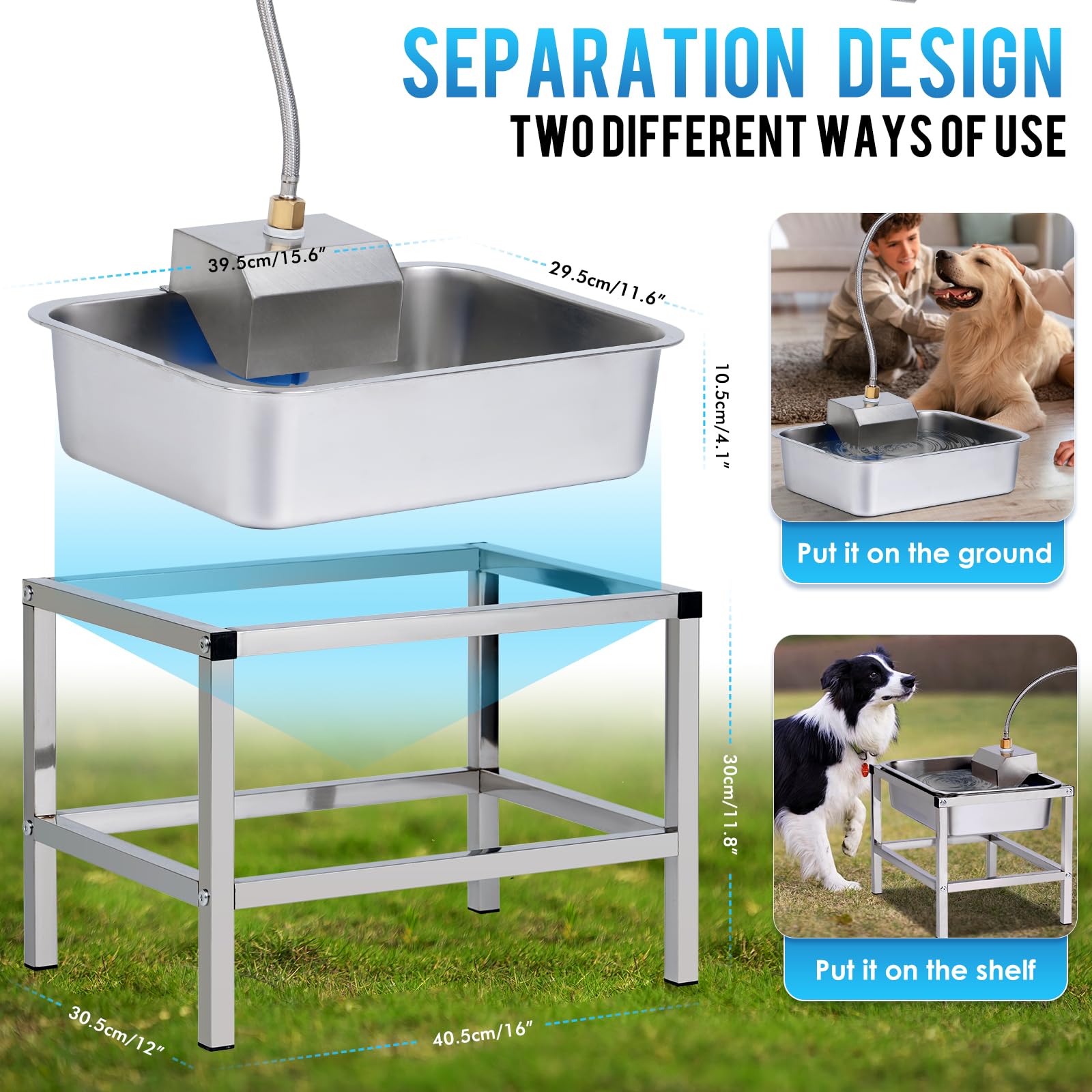 Dispensador automático elevado de cuencos de agua para perros grandes, de acero inoxidable de 3 galones, con soporte para aliviar la presión de las articulaciones, cuencos para mascotas con