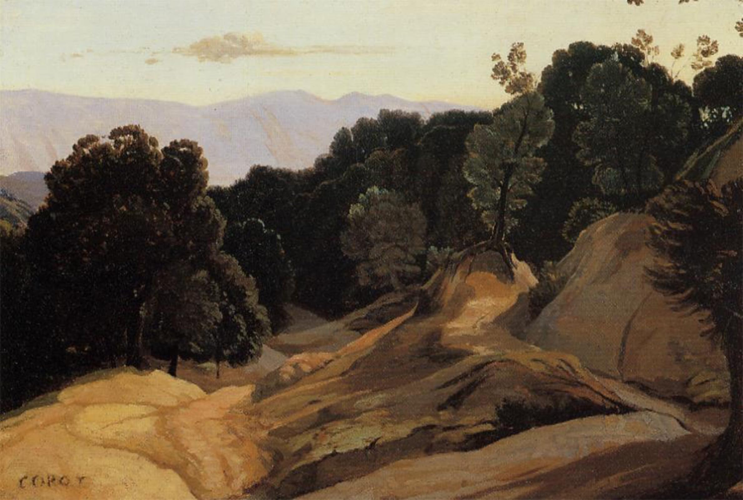 Serendipitp No Frame Aesthetic Poster Photo Wall Print Retro Picture Road Through Wooded Mountains By Jean-Baptiste-Camille Corot Modern Wall Artwork For Home Decor 60X90cm