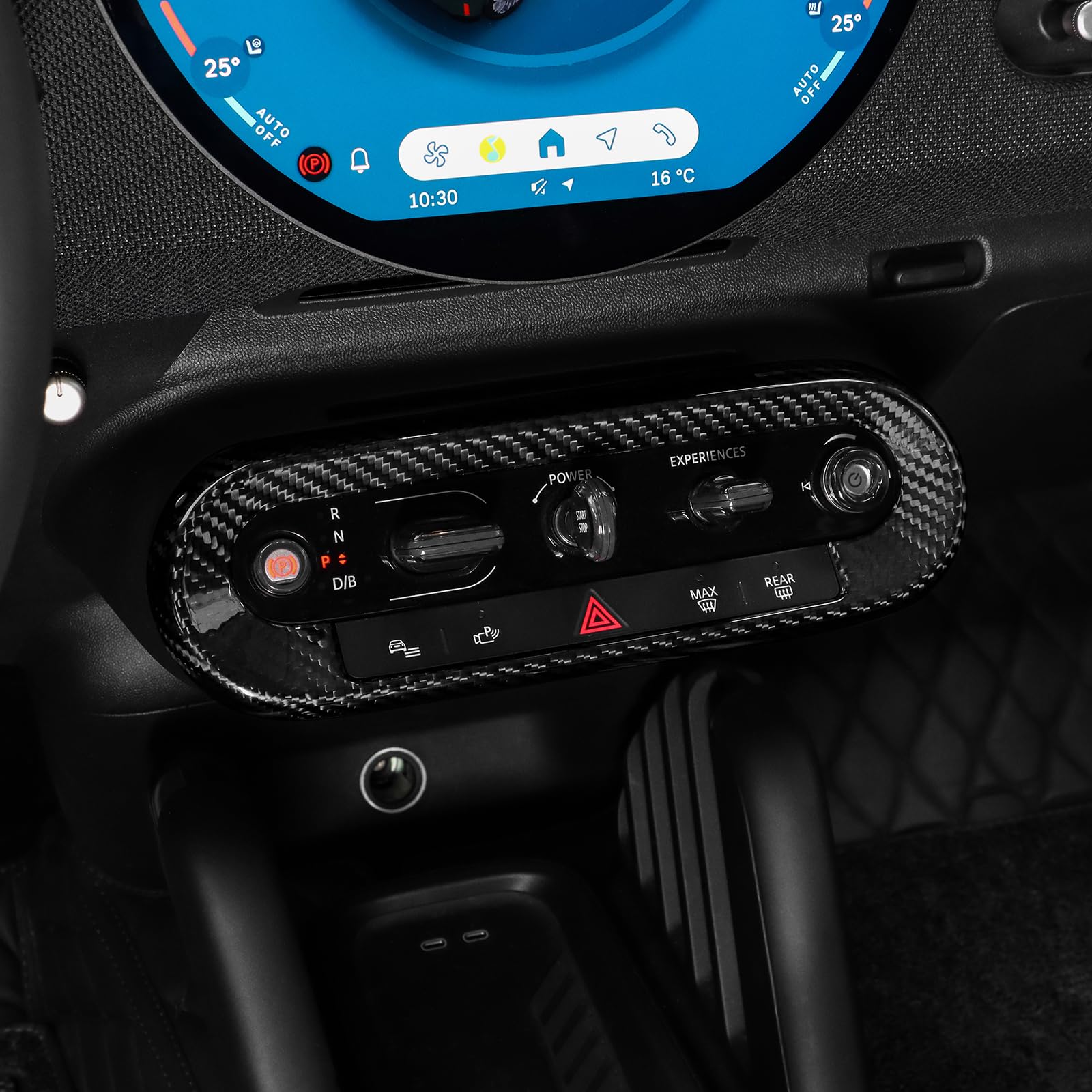 KUNGKIC Für Mini Cooper JO1 EV E/SE U25 J05 F65 F66 F67 2024 2025 Harte Kohlefaser Auto Zentrale klimaanlage Bedienfeld Rahmen Dekorativ Innenraum Aufkleber Zubehör,Geschenk (Schwarz)