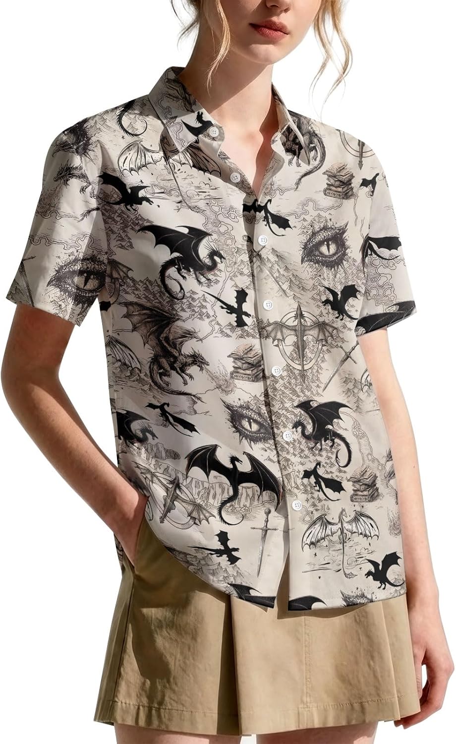 99TIMORO Fantasy Character Button Shirt Women, Novel Movie Themed Button Short Sleeve for Valentine's Day