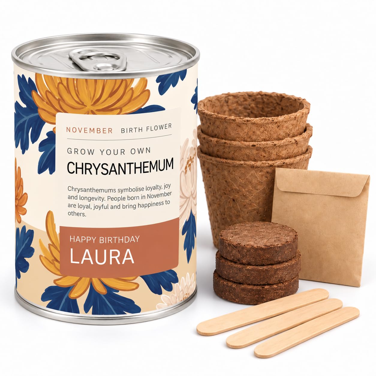 November Birth Flower By Blooming Lovely, Grow Your Own Chrysanthemum Tin